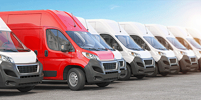 red delivery van row white vans 3d illustration